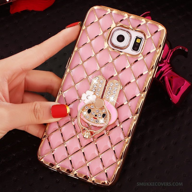 Etui Samsung Galaxy S6 Edge Strass Guld Ring, Cover Samsung Galaxy S6 Edge Silikone Tynd