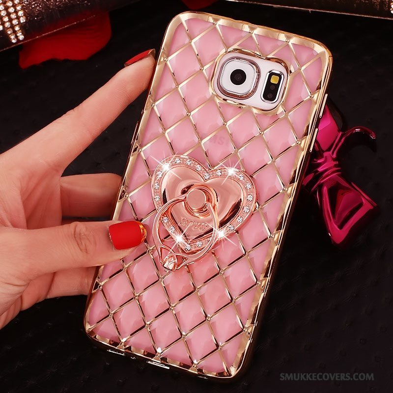 Etui Samsung Galaxy S6 Edge Strass Guld Ring, Cover Samsung Galaxy S6 Edge Silikone Tynd