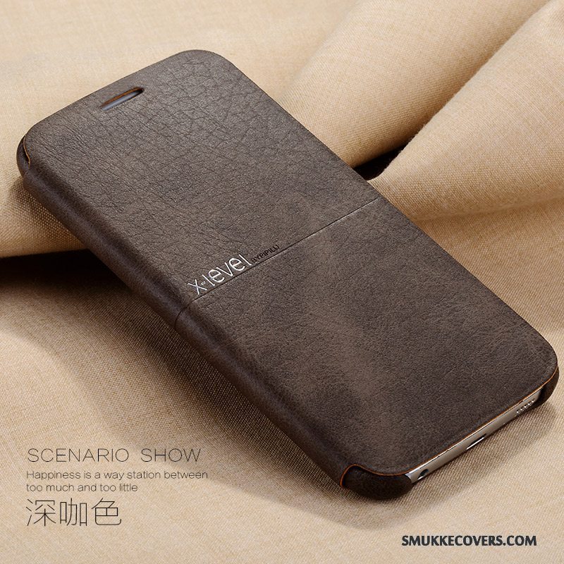 Etui Samsung Galaxy S6 Læder Khaki Tynd, Cover Samsung Galaxy S6 Folio Telefonanti-fald