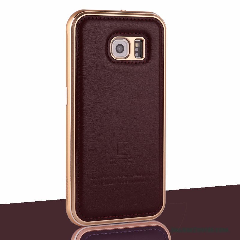 Etui Samsung Galaxy S6 Metal Grå Telefon, Cover Samsung Galaxy S6 Læder Ramme