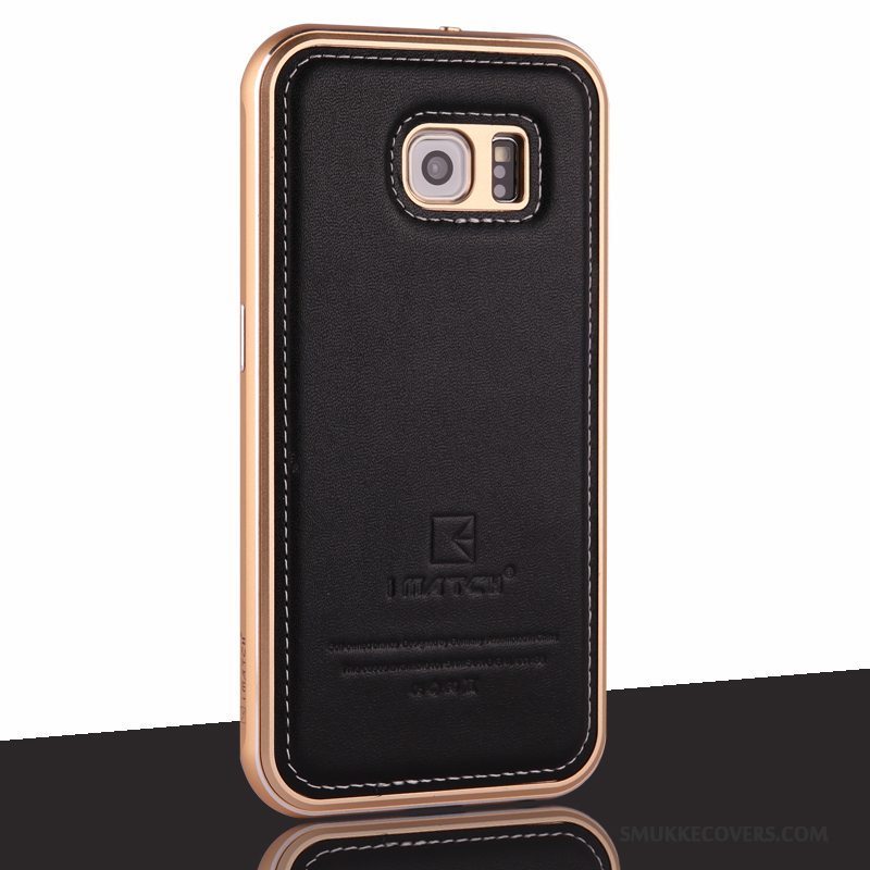 Etui Samsung Galaxy S6 Metal Grå Telefon, Cover Samsung Galaxy S6 Læder Ramme