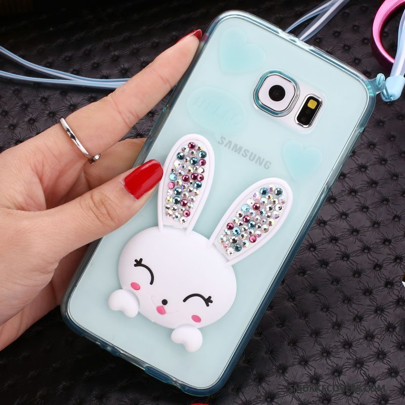 Etui Samsung Galaxy S6 Strass Pels Bold Kanin, Cover Samsung Galaxy S6 Silikone Telefongrøn