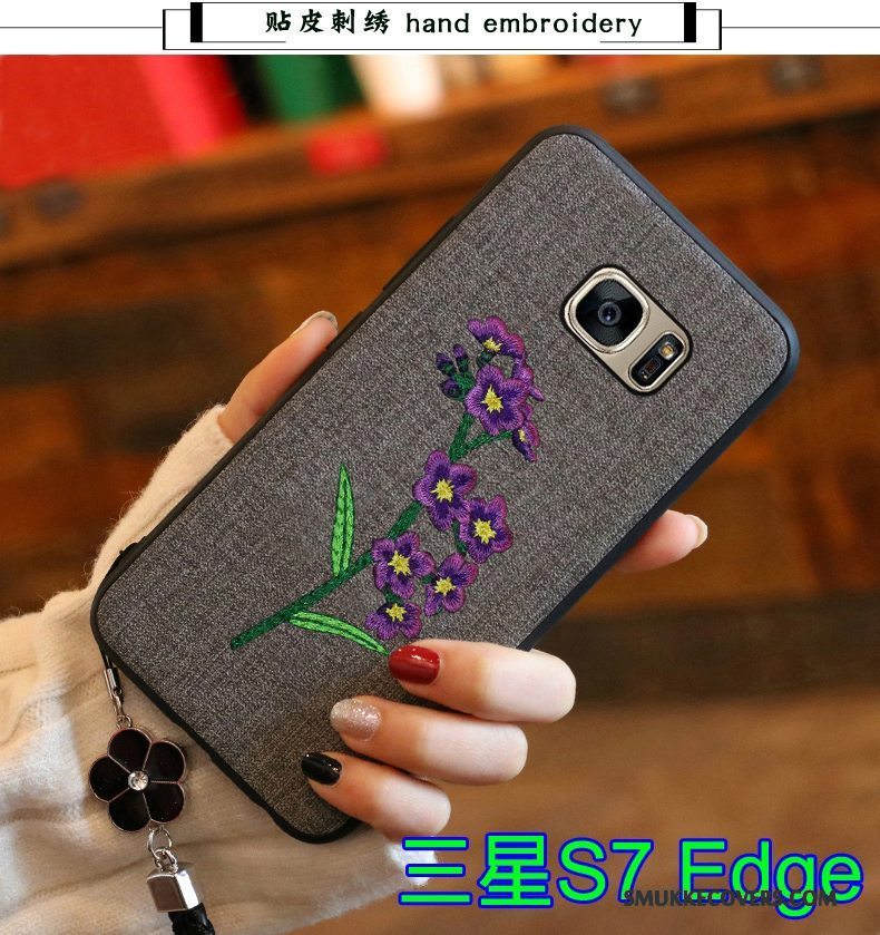 Etui Samsung Galaxy S7 Edge Blød Broderi Blå, Cover Samsung Galaxy S7 Edge Beskyttelse Telefontrend