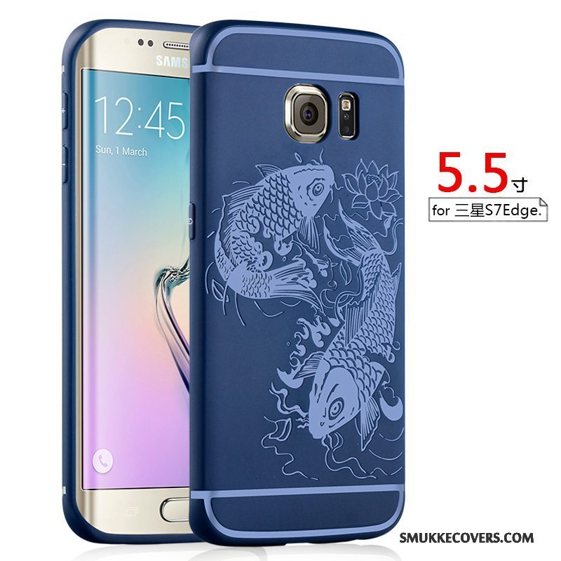 Etui Samsung Galaxy S7 Edge Blød Telefonnubuck, Cover Samsung Galaxy S7 Edge Silikone Sort Anti-fald