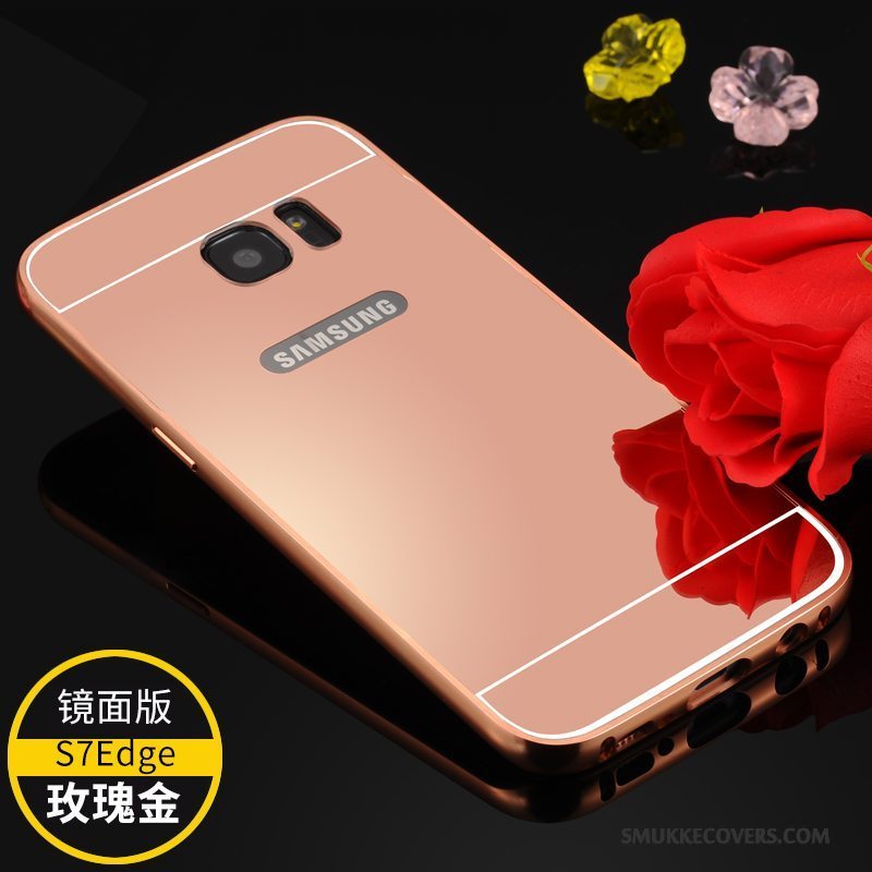 Etui Samsung Galaxy S7 Edge Metal Anti-fald Ramme, Cover Samsung Galaxy S7 Edge Beskyttelse Guld Trend