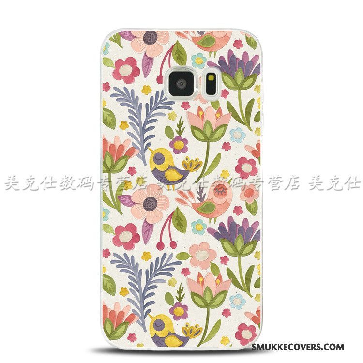 Etui Samsung Galaxy S7 Edge Relief Fugl Blomster, Cover Samsung Galaxy S7 Edge Silikone Telefon