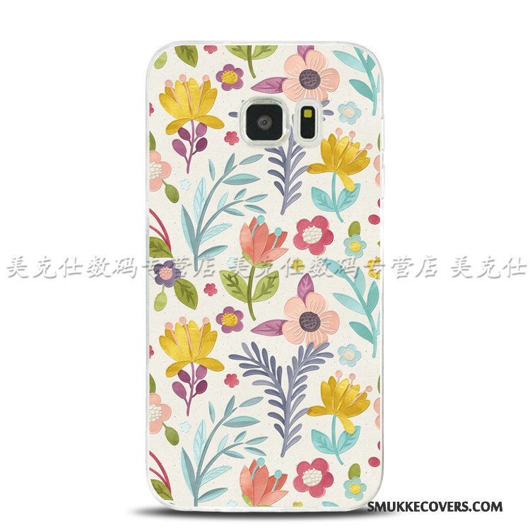 Etui Samsung Galaxy S7 Edge Relief Fugl Blomster, Cover Samsung Galaxy S7 Edge Silikone Telefon