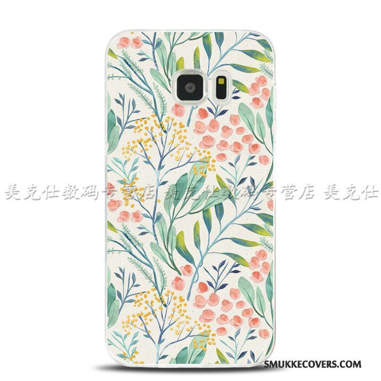 Etui Samsung Galaxy S7 Edge Relief Fugl Blomster, Cover Samsung Galaxy S7 Edge Silikone Telefon