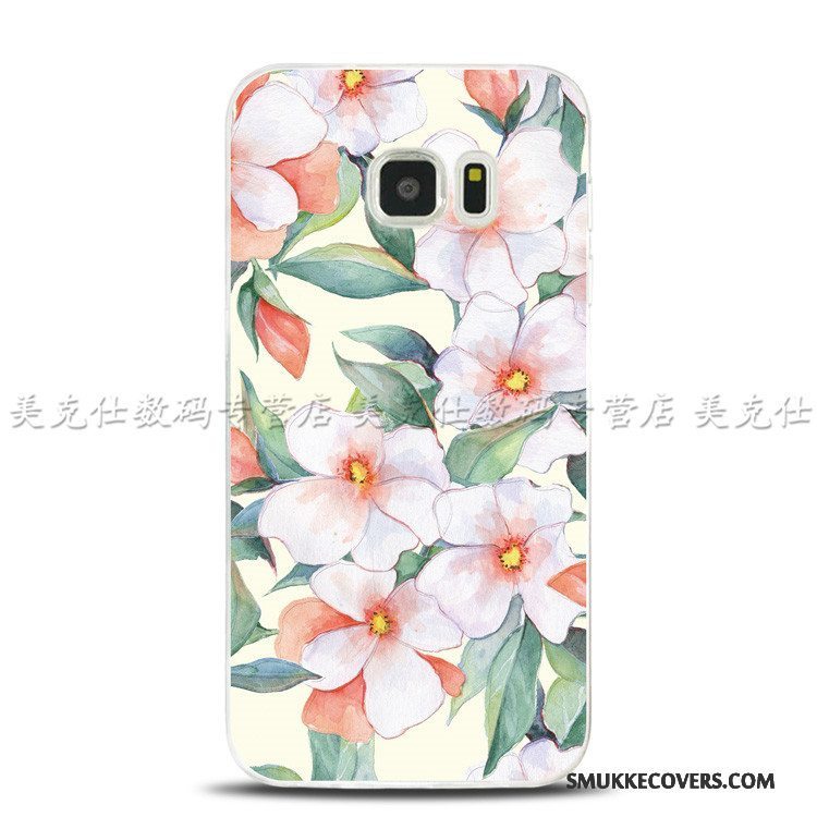 Etui Samsung Galaxy S7 Edge Relief Fugl Blomster, Cover Samsung Galaxy S7 Edge Silikone Telefon