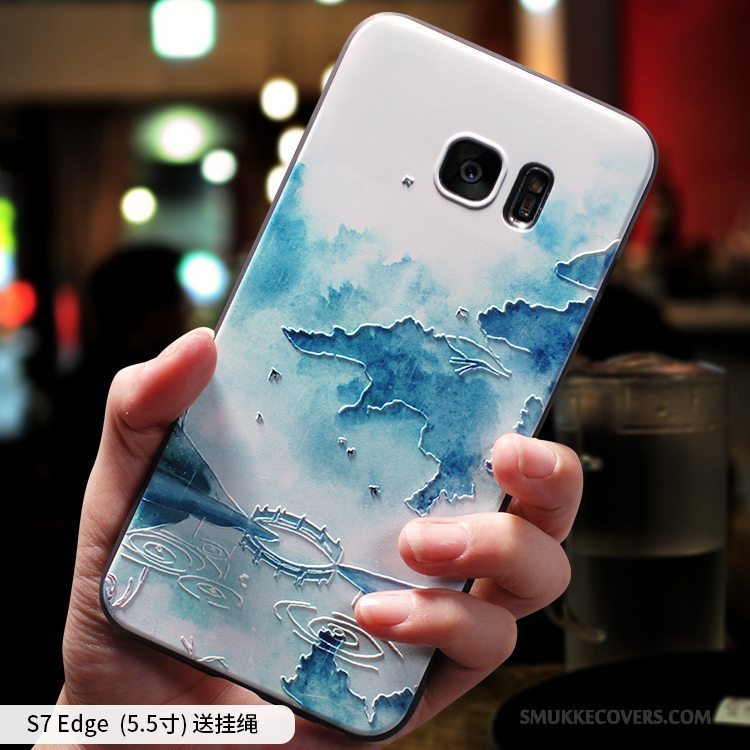 Etui Samsung Galaxy S7 Edge Silikone Kinesisk Stil Telefon, Cover Samsung Galaxy S7 Edge Tasker Anti-fald Grøn