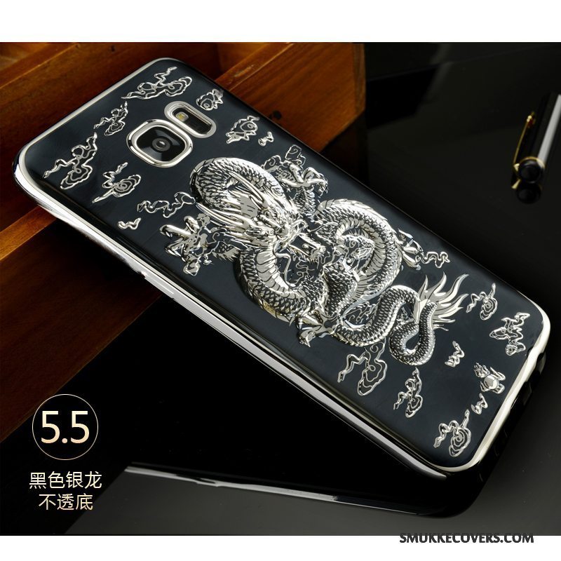 Etui Samsung Galaxy S7 Edge Silikone Telefonsort, Cover Samsung Galaxy S7 Edge Blød Guld Dragon