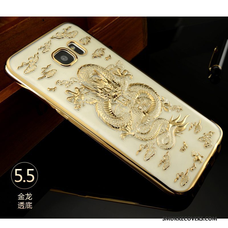 Etui Samsung Galaxy S7 Edge Silikone Telefonsort, Cover Samsung Galaxy S7 Edge Blød Guld Dragon