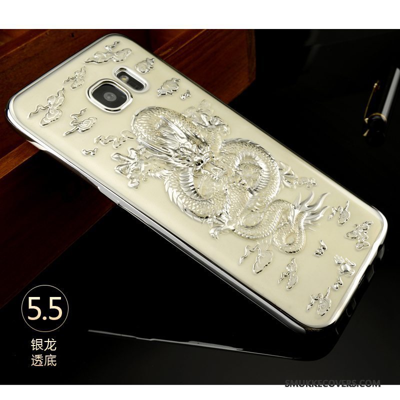 Etui Samsung Galaxy S7 Edge Silikone Telefonsort, Cover Samsung Galaxy S7 Edge Blød Guld Dragon