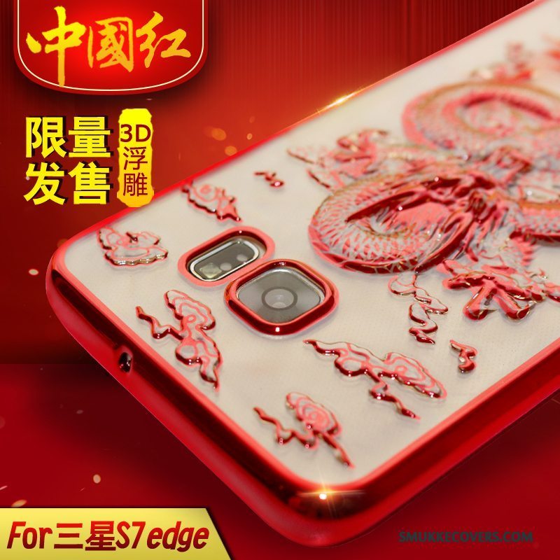 Etui Samsung Galaxy S7 Edge Silikone Telefonsort, Cover Samsung Galaxy S7 Edge Blød Guld Dragon