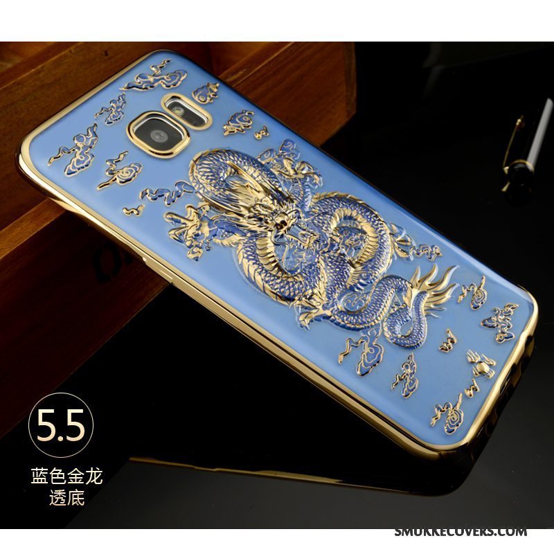 Etui Samsung Galaxy S7 Edge Silikone Telefonsort, Cover Samsung Galaxy S7 Edge Blød Guld Dragon