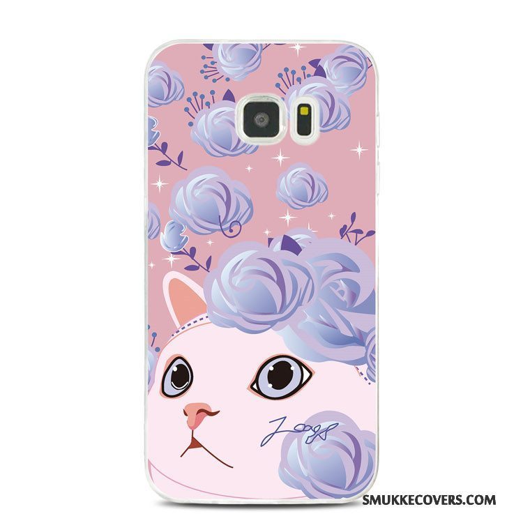Etui Samsung Galaxy S7 Edge Support Blomster Telefon, Cover Samsung Galaxy S7 Edge Tasker Kat Lilla