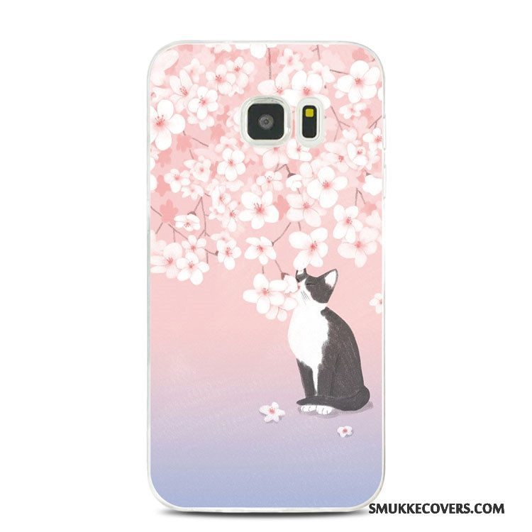 Etui Samsung Galaxy S7 Edge Support Blomster Telefon, Cover Samsung Galaxy S7 Edge Tasker Kat Lilla