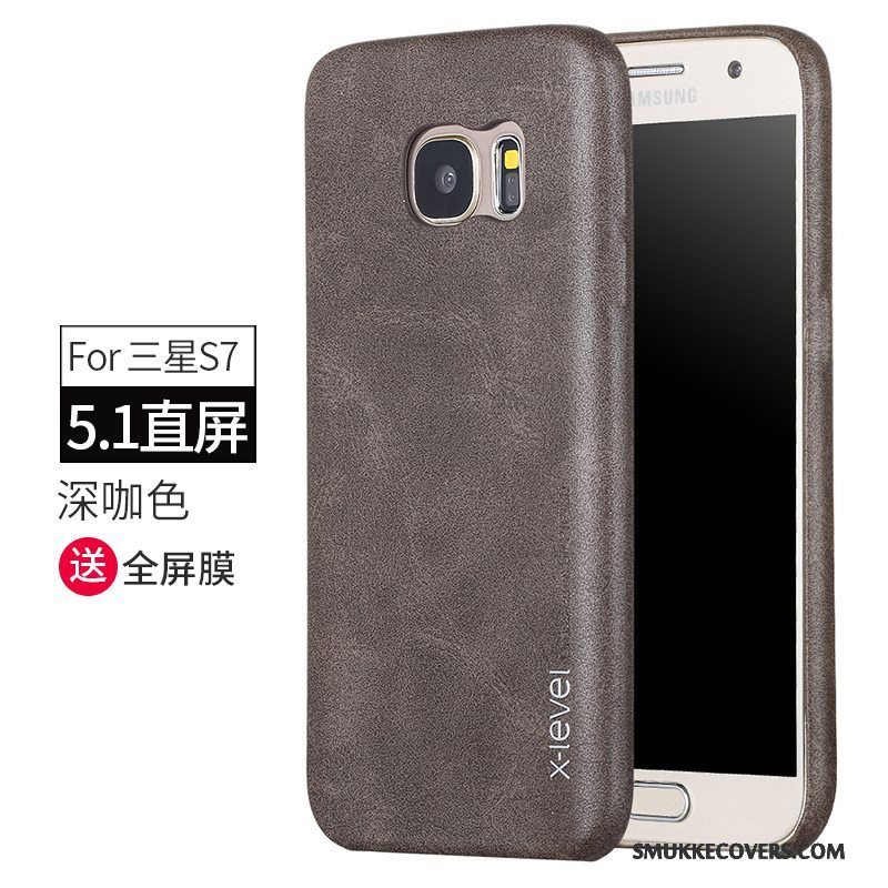 Etui Samsung Galaxy S7 Læder Anti-fald Lyse, Cover Samsung Galaxy S7 Beskyttelse Telefontynd