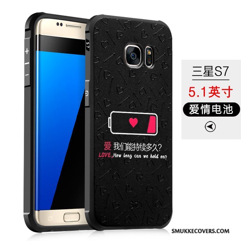 Etui Samsung Galaxy S7 Silikone Nubuck Anti-fald, Cover Samsung Galaxy S7 Beskyttelse Sort Telefon