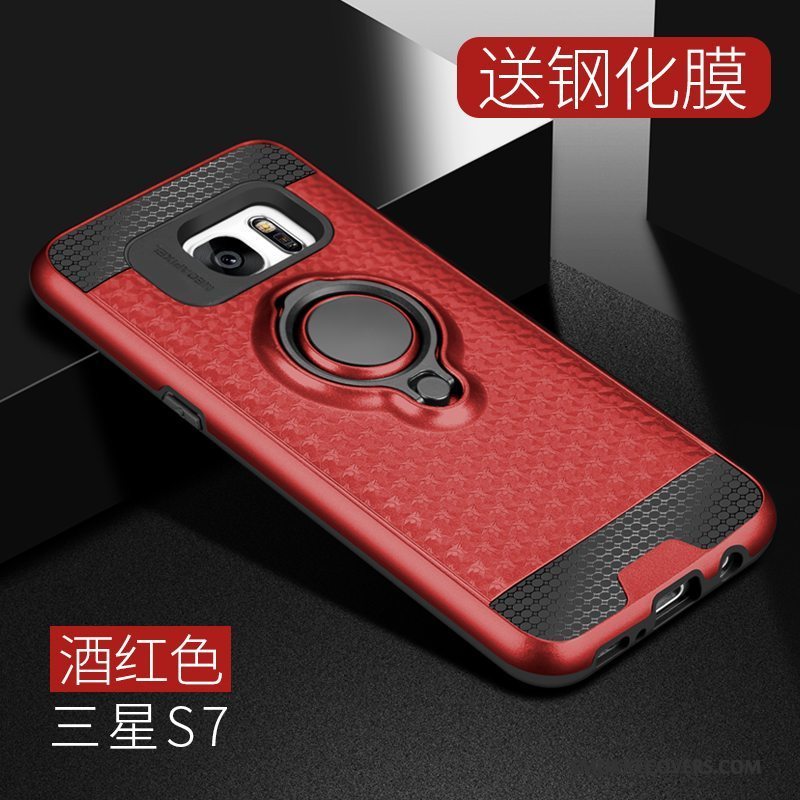 Etui Samsung Galaxy S7 Support Rød Hård, Cover Samsung Galaxy S7 Tasker Anti-fald Telefon