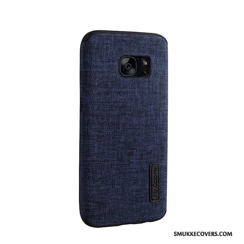 Etui Samsung Galaxy S7 Tasker Mørkeblå Klud, Cover Samsung Galaxy S7 Blød Anti-fald Telefon