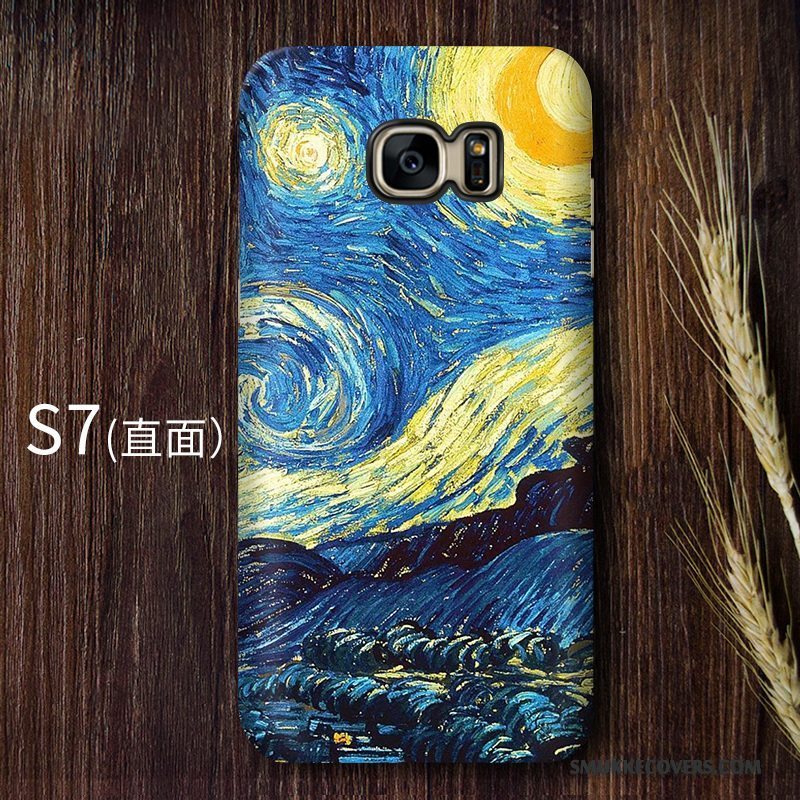 Etui Samsung Galaxy S7 Vintage Kunst Høj, Cover Samsung Galaxy S7 Beskyttelse Blå Telefon