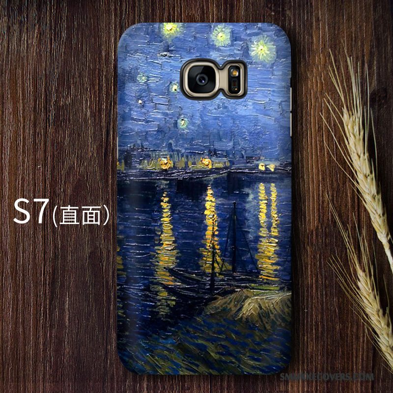 Etui Samsung Galaxy S7 Vintage Kunst Høj, Cover Samsung Galaxy S7 Beskyttelse Blå Telefon