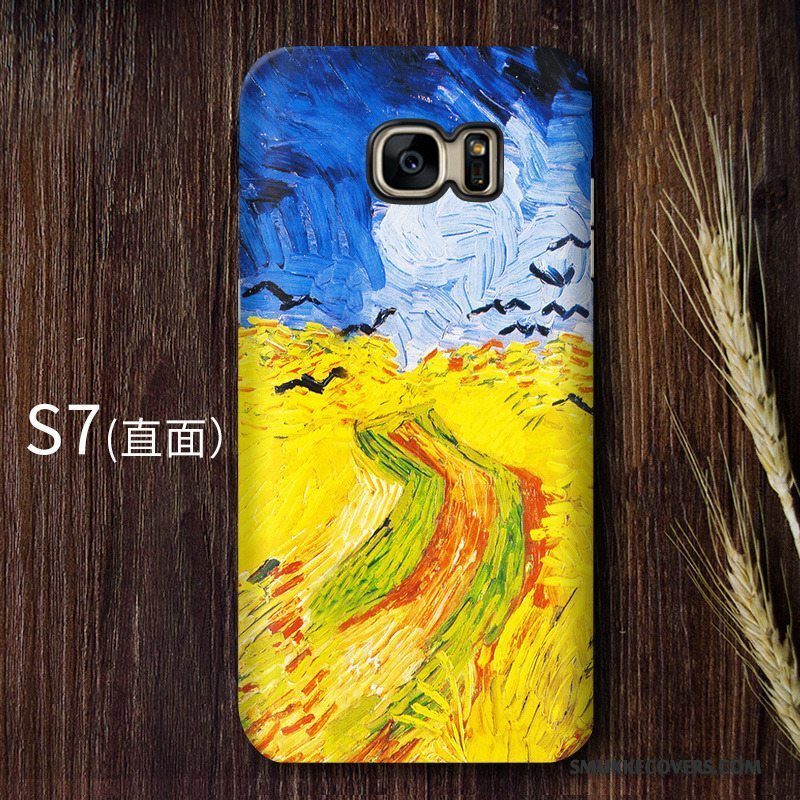 Etui Samsung Galaxy S7 Vintage Kunst Høj, Cover Samsung Galaxy S7 Beskyttelse Blå Telefon