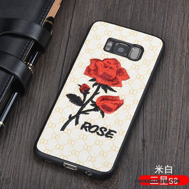 Etui Samsung Galaxy S8 Beskyttelse Broderi Rose, Cover Samsung Galaxy S8 Læder Telefonblomster