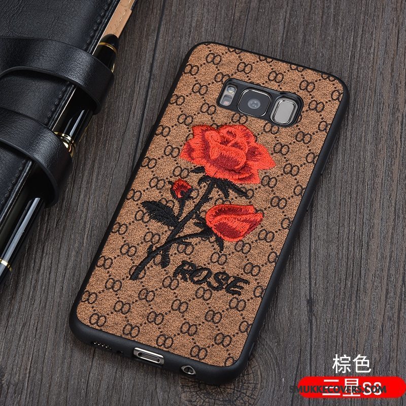 Etui Samsung Galaxy S8 Beskyttelse Broderi Rose, Cover Samsung Galaxy S8 Læder Telefonblomster