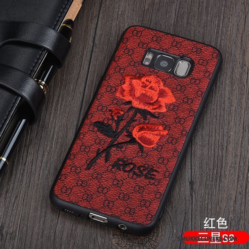 Etui Samsung Galaxy S8 Beskyttelse Broderi Rose, Cover Samsung Galaxy S8 Læder Telefonblomster