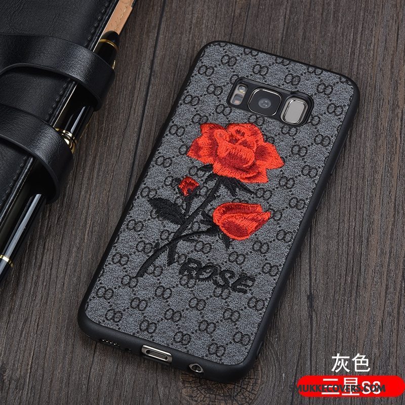 Etui Samsung Galaxy S8 Beskyttelse Broderi Rose, Cover Samsung Galaxy S8 Læder Telefonblomster