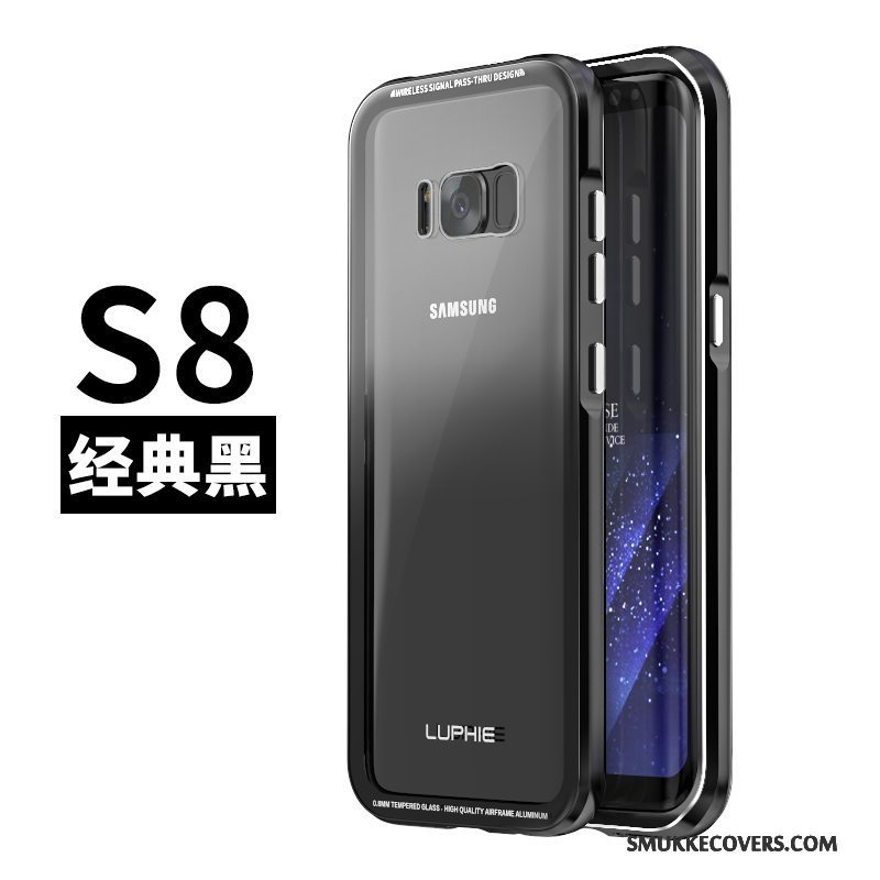 Etui Samsung Galaxy S8 Kreativ Ramme Hærdet Glas, Cover Samsung Galaxy S8 Metal Sort Telefon