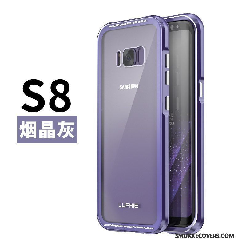 Etui Samsung Galaxy S8 Kreativ Ramme Hærdet Glas, Cover Samsung Galaxy S8 Metal Sort Telefon