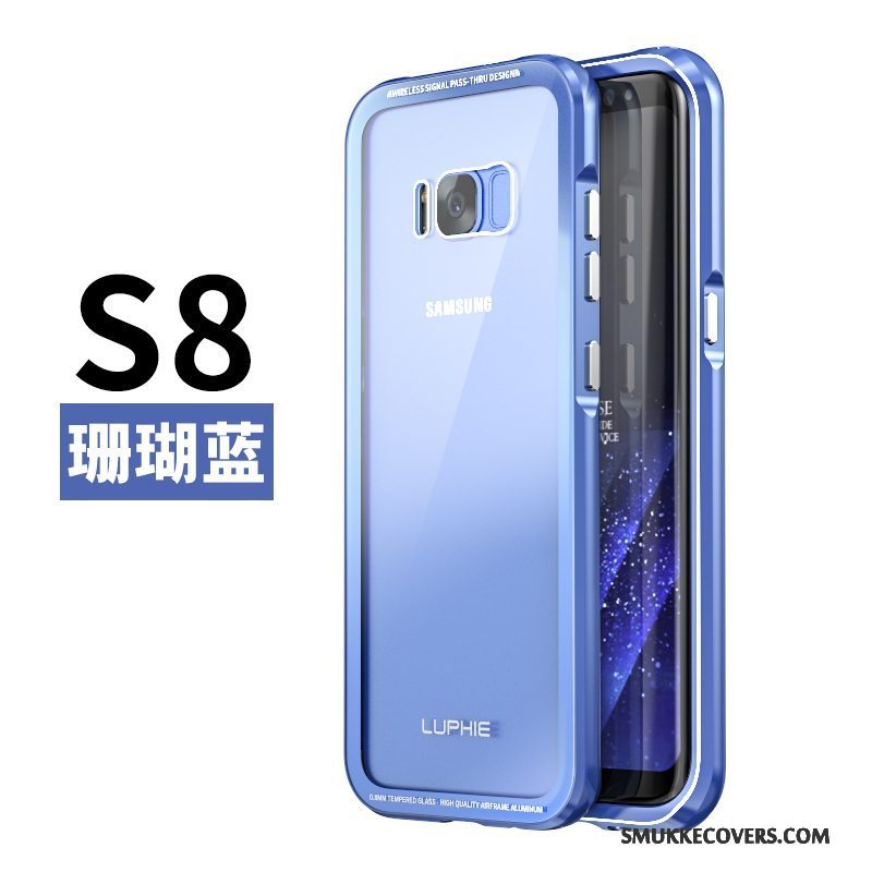 Etui Samsung Galaxy S8 Kreativ Ramme Hærdet Glas, Cover Samsung Galaxy S8 Metal Sort Telefon