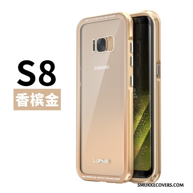 Etui Samsung Galaxy S8 Kreativ Ramme Hærdet Glas, Cover Samsung Galaxy S8 Metal Sort Telefon