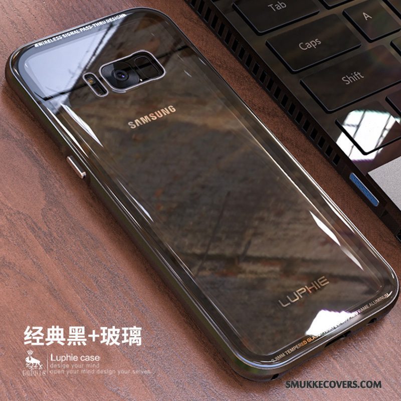 Etui Samsung Galaxy S8 Kreativ Ramme Hærdet Glas, Cover Samsung Galaxy S8 Metal Sort Telefon