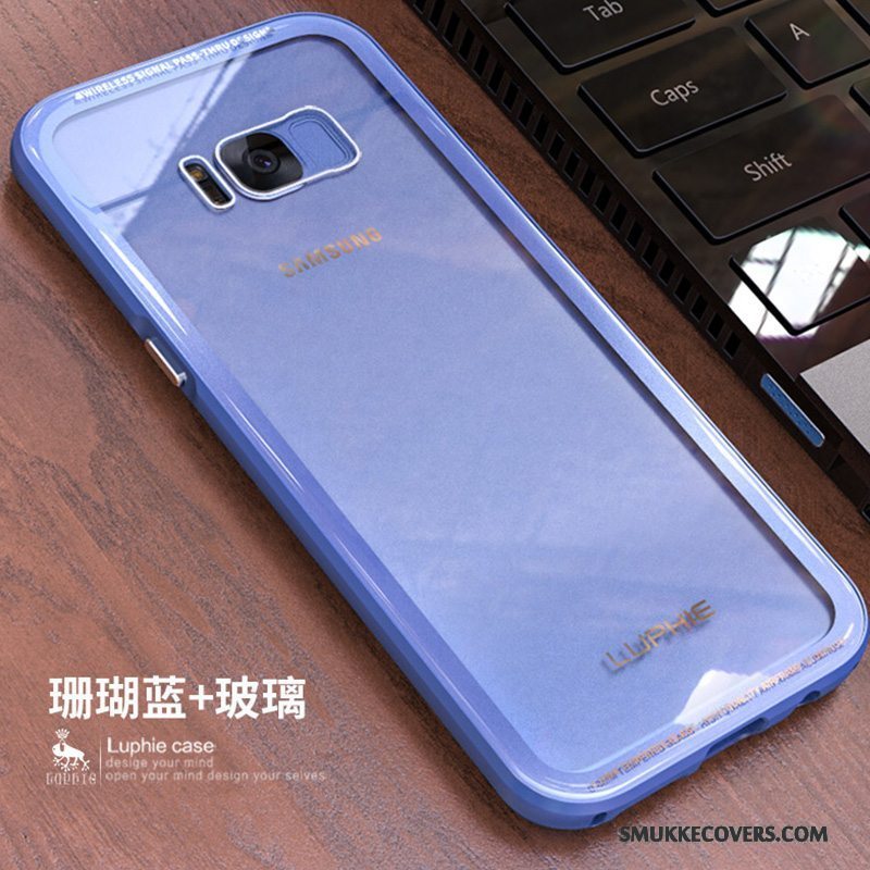 Etui Samsung Galaxy S8 Kreativ Ramme Hærdet Glas, Cover Samsung Galaxy S8 Metal Sort Telefon