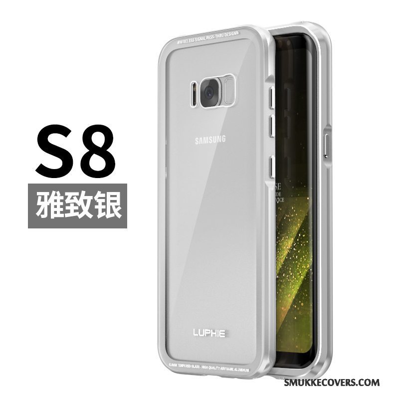 Etui Samsung Galaxy S8 Kreativ Ramme Hærdet Glas, Cover Samsung Galaxy S8 Metal Sort Telefon