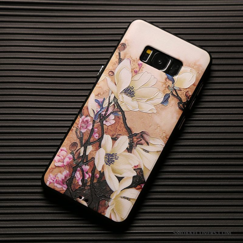 Etui Samsung Galaxy S8 Relief Blomster Telefon, Cover Samsung Galaxy S8 Tasker Rød Hængende Ornamenter