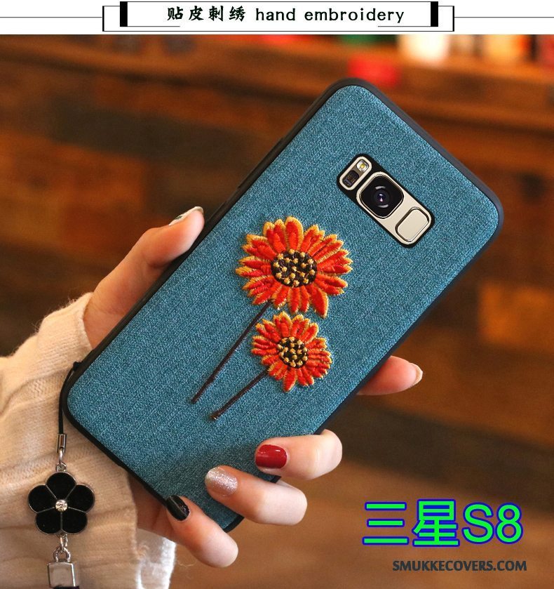 Etui Samsung Galaxy S8 Silikone Blå Trend, Cover Samsung Galaxy S8 Blød Telefonbroderi