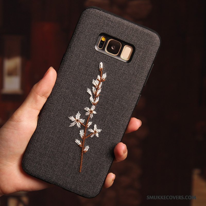 Etui Samsung Galaxy S8 Silikone Telefonanti-fald, Cover Samsung Galaxy S8 Kreativ Broderi Sort