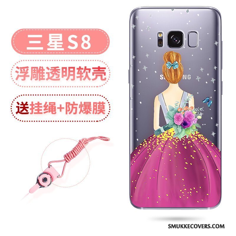 Etui Samsung Galaxy S8+ Tasker Hængende Ornamenter Telefon, Cover Samsung Galaxy S8+ Relief Anti-fald Lyserød