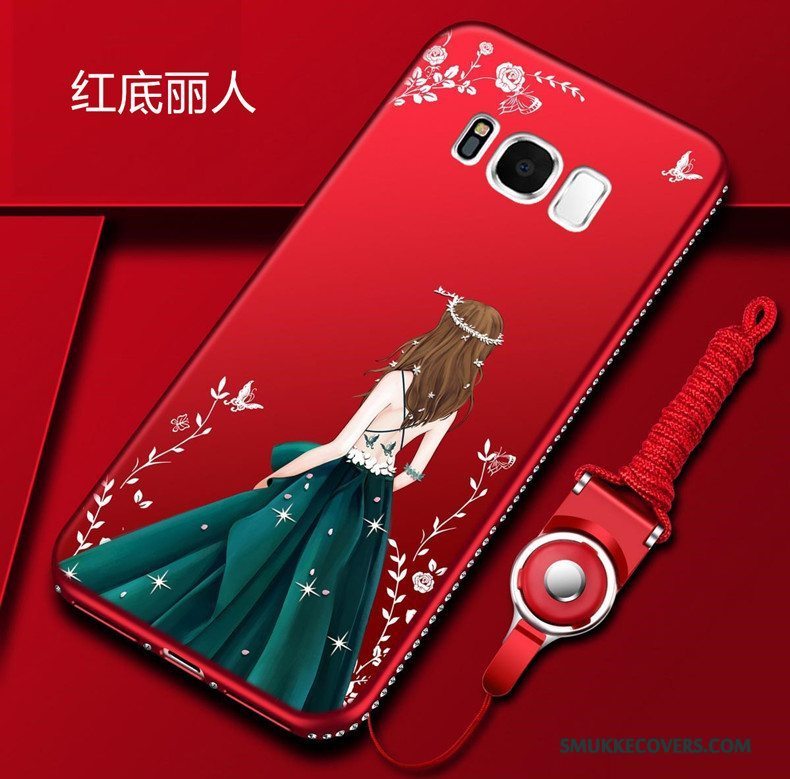 Etui Samsung Galaxy S8 Tasker Rød Telefon, Cover Samsung Galaxy S8 Cartoon Hængende Ornamenter