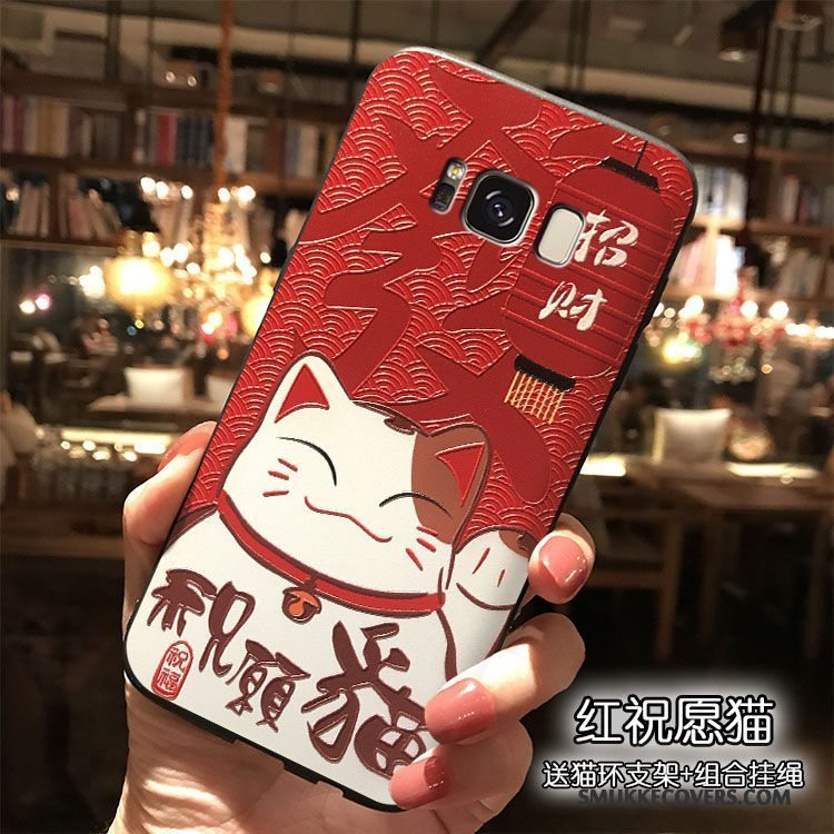 Etui Samsung Galaxy S8+ Tasker Rød Telefon, Cover Samsung Galaxy S8+ Silikone Hængende Ornamenter Kat