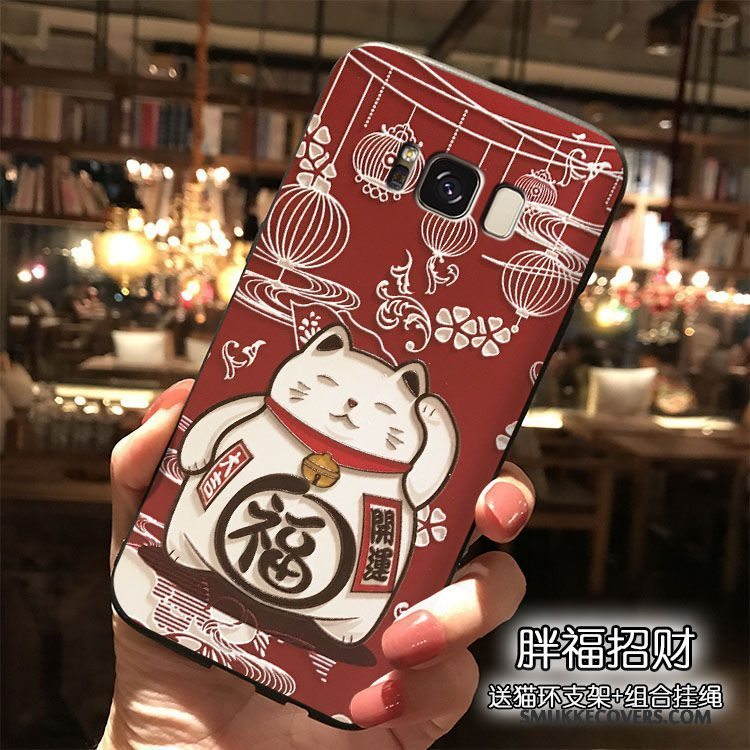 Etui Samsung Galaxy S8+ Tasker Rød Telefon, Cover Samsung Galaxy S8+ Silikone Hængende Ornamenter Kat