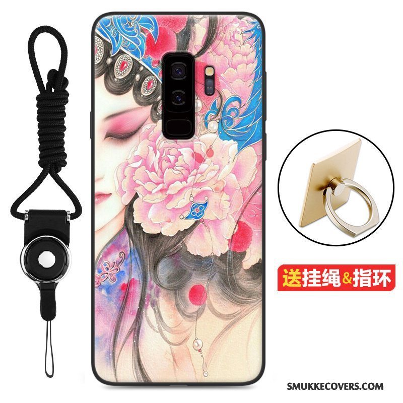 Etui Samsung Galaxy S9+ Cartoon Lyserød Nubuck, Cover Samsung Galaxy S9+ Tasker Telefonanti-fald