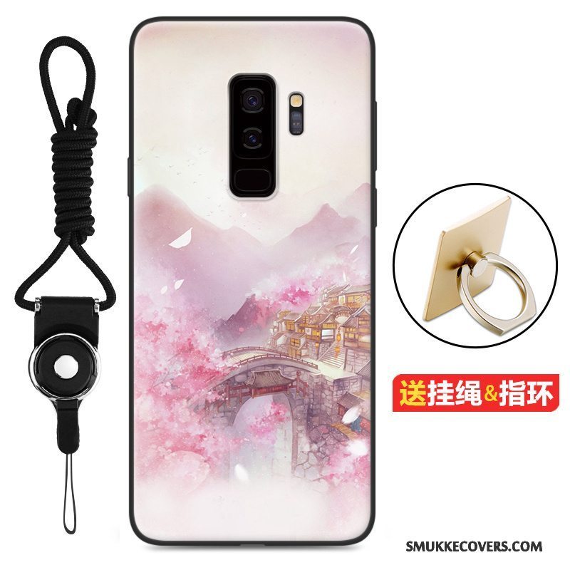 Etui Samsung Galaxy S9+ Cartoon Lyserød Nubuck, Cover Samsung Galaxy S9+ Tasker Telefonanti-fald