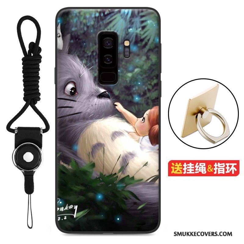 Etui Samsung Galaxy S9+ Cartoon Lyserød Nubuck, Cover Samsung Galaxy S9+ Tasker Telefonanti-fald