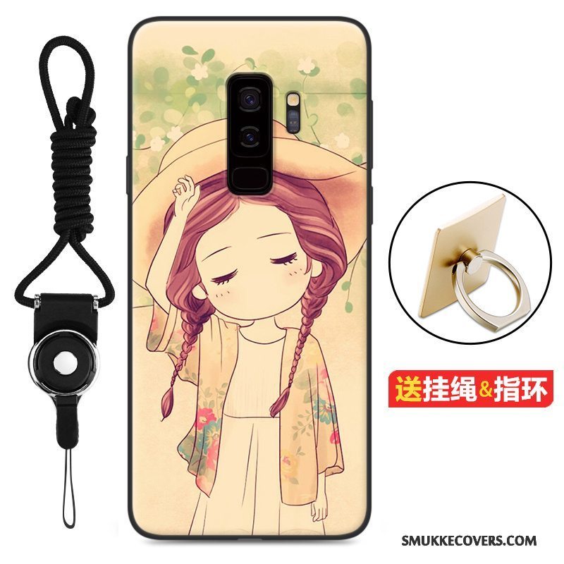 Etui Samsung Galaxy S9+ Cartoon Lyserød Nubuck, Cover Samsung Galaxy S9+ Tasker Telefonanti-fald